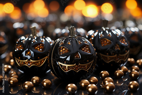 fancy sequins black pumpkins. halloween background. Generative AI