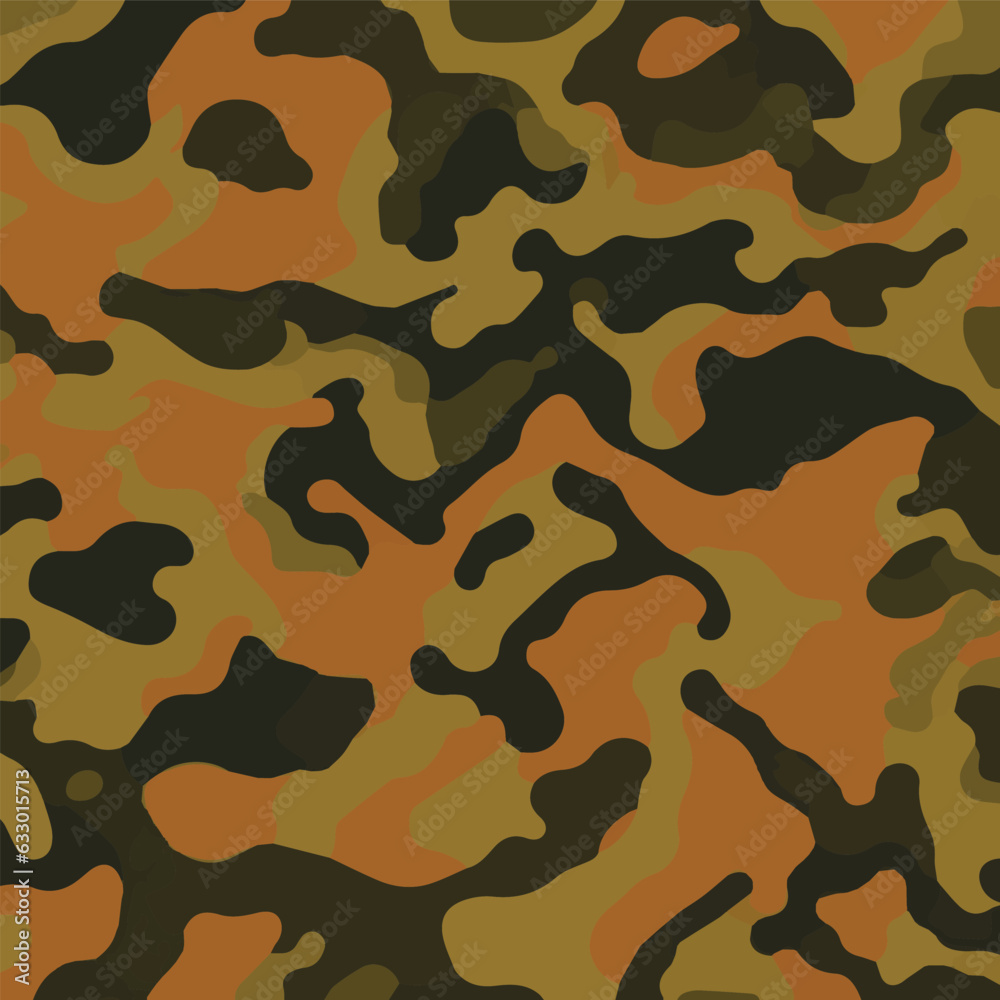 Naklejka premium Camouflage seamless pattern. Trendy style camo, repeat print. Vector illustration. Khaki texture, perfect for military army design.