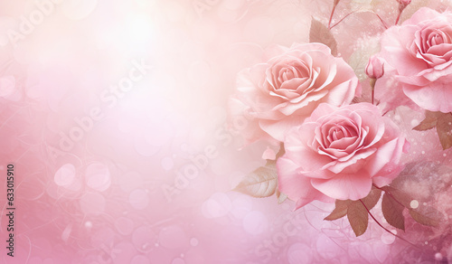  flores rosas, sobre fondo desenfocado con bokeh rosa, ilustración de ia generativa