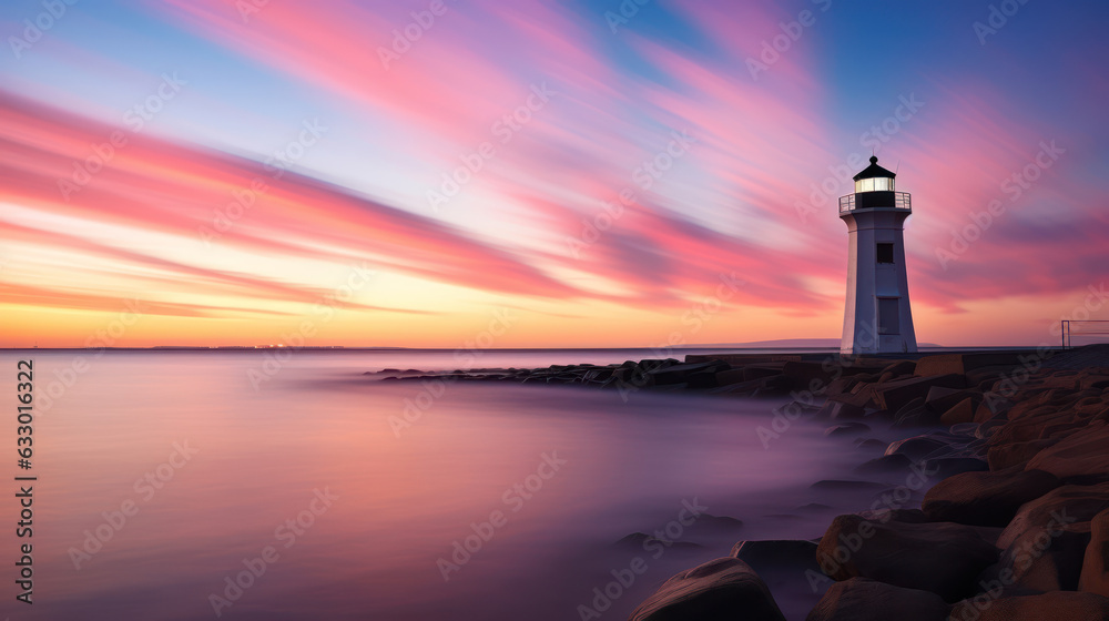 Evening sky and colours around sea and lighthouse