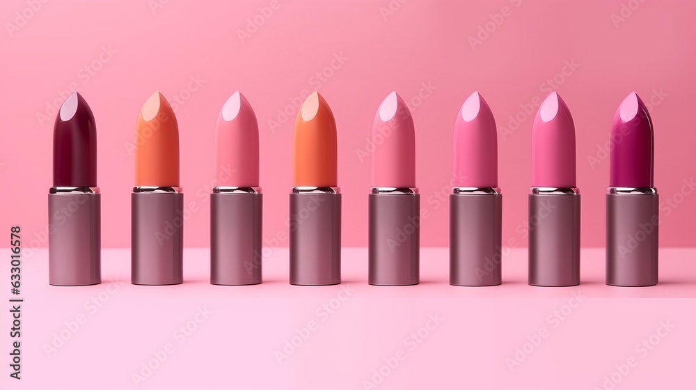 Illustration of a collection of lipsticks on a vibrant pink background Illustration of a collection of lipsticks on a vibrant pink background