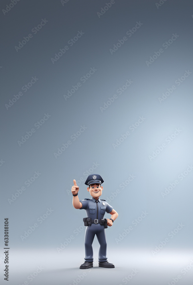 officier de police qui montre quelque chose avec son doigt - fond gris officier de police qui montre quelque chose avec son doigt - fond gris