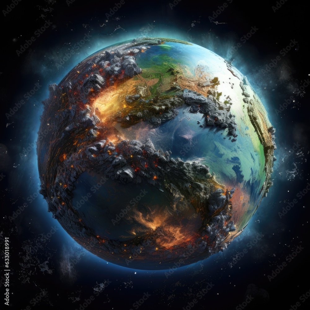 Illustration of planet Earth with light and clouds in outer space Illustration of planet Earth with light and clouds in outer space