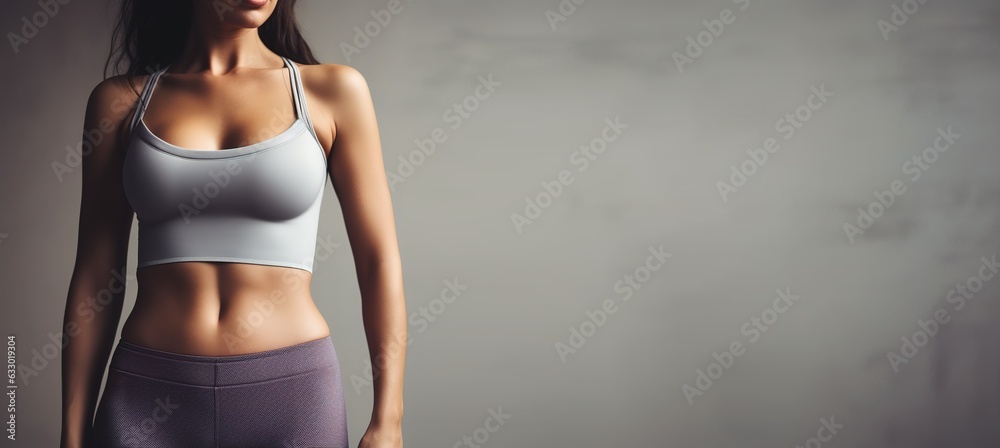 Obraz premium happy attractive sporty fit young woman, fitness and health concept, sport banner with copy space