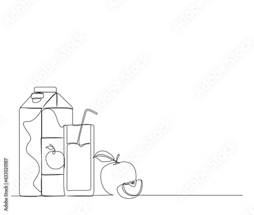 Continuous one line drawing of apple juice. Juice and apple one line vector. Editable stroke.