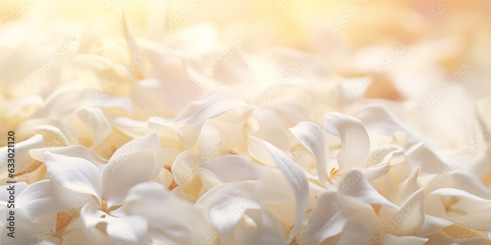 A soft-focus backdrop adorned with ethereal jasmine flowers captures the purity and beauty of nature. Delicate petals and vibrant yellow hues evoke feelings of warmth and romance
