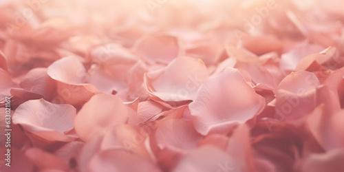 Romantic atmosphere backdrop of delicate pink rose petals. The close-up of intricate details and softness. Perfect background for weddings, celebrations, and romantic concepts.