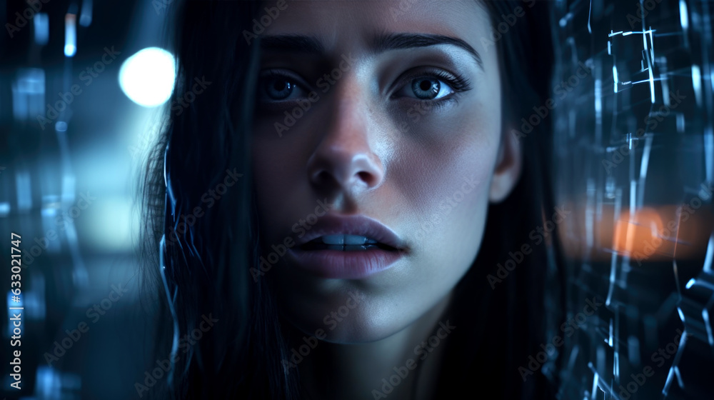 Girl closeup, futuristic concept of modern technology progression. Generated with AI Girl closeup, futuristic concept of modern technology progression. Generated with AI