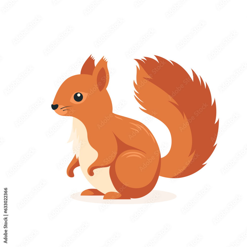 Obraz premium Flat Vector Cute Squirrel. Little Squirrel Icon. Adorable Cartoon Squirrel Character Isolated on White Background, Side View