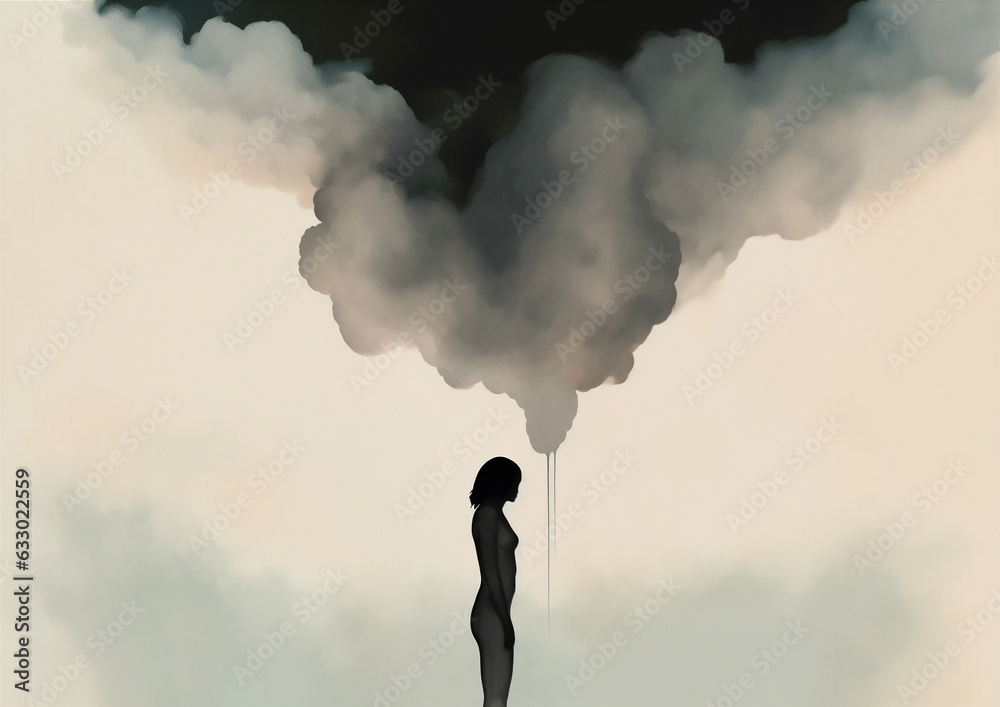 woman vision man concept creative black dream idea feelings dramatic cloud poster. Generative AI. - obrazy, fototapety, plakaty 