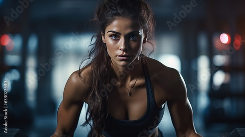 Empowered Female Athlete: Intense Dumbbell Workout in a Premium Gym - Capturing Strength and Determination © Ameer