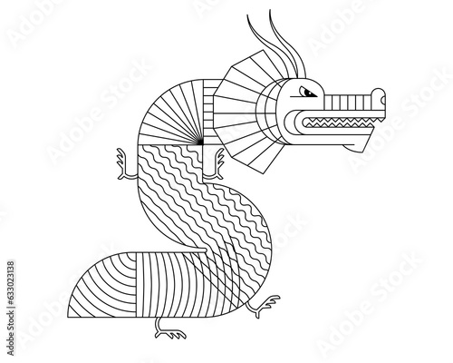 Abstract geometric Chinese dragon zodiac symbol with art linear pattern. Asian sacred modern graphic shape mythic animal design of goodness and power. Japanese traditional ancient serpent. Vector eps
