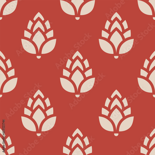 Vector seamless pattern of many hop icons. Oktoberfest. Beer festival element. Bright retro style print. Background for pub, bar advertising,  events poster, packaging layout. Graphic illustration