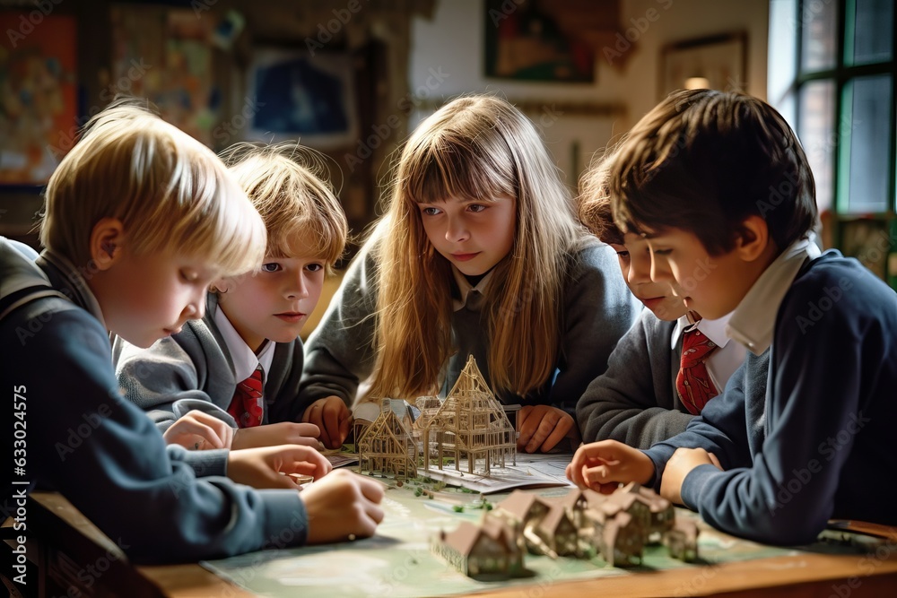 Children in a classroom, learning together with focus, friendship, and guidance from educators Children in a classroom, learning together with focus, friendship, and guidance from educators