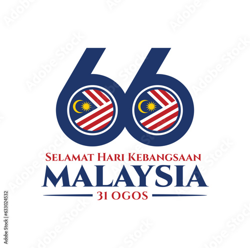 Kuala Lumpur - Malaysia. August 31, 2023: 66 Selamat Hari Kebangsaan Malaysia (Translation: Happy Malaysia National Day). Independence Day of Malaysia. 1957 - 2023. Vector Illustration.