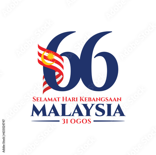 Kuala Lumpur - Malaysia. August 31, 2023: 66 Selamat Hari Kebangsaan Malaysia (Translation: Happy Malaysia National Day). Independence Day of Malaysia. 1957 - 2023. Vector Illustration.
