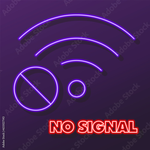 no signal wi fi neon sign, modern glowing banner design, colorful modern design trends on black background. Vector illustration.
