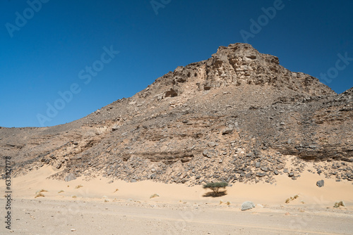 view in the Sahara desert of Tadrart rouge tassili najer in Djanet City   Algeria.colorful orange sand  rocky mountains