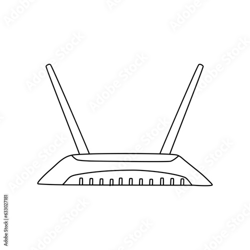 Internet router icon in doodle sketch lines. Connection data networking WiFi computer