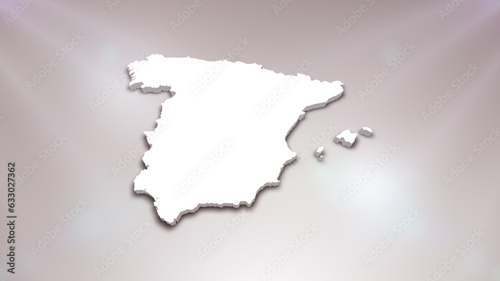 Spain 3D Map on White Background, 
Useful for Politics, Elections, Travel, News and Sports Events

