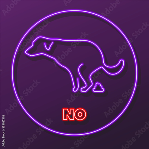 poop dog neon sign, modern glowing banner design, colorful modern design trends on black background. Vector illustration.