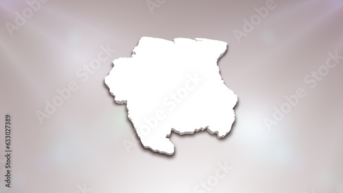 Suriname 3D Map on White Background   Useful for Politics  Elections  Travel  News and Sports Events 