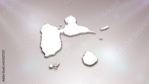 Guadeloupe 3D Map on White Background, Useful for Politics, Elections, Travel, News and Sports Events 