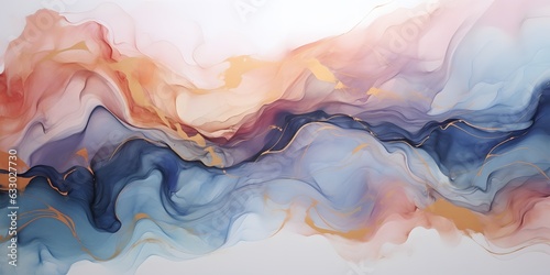Abstract watercolor paint background  Soft pastel pink blue color and golden lines  with liquid fluid marbled paper texture banner texture  Generative Ai