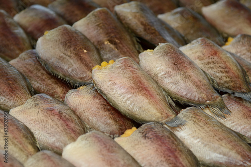 Dried fish in the market, close-up of the fish