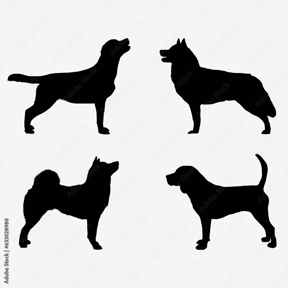 set of black dogs, icons, vector. The dogs are standing