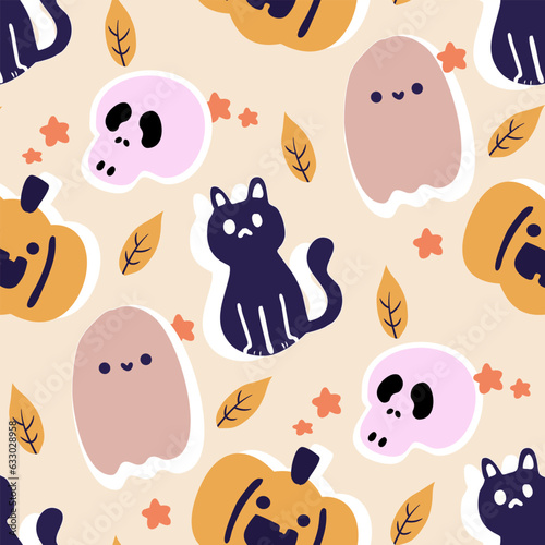 Halloween kawaii pattern seamless for Nursery fabric, cover book ,wrapping paper or other. There are cute color and kawaii style. 