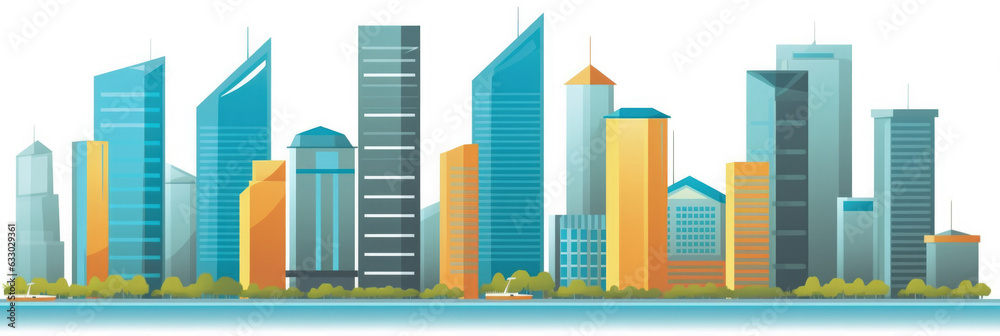 Singapore city panorama, urban landscape. Business travel and travelling of landmarks. Illustration, web background. Buildings silhouette - Generative AI