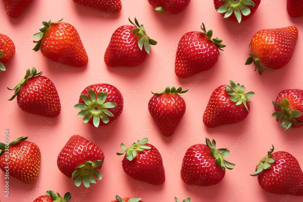 Top view of strawberry fruits on pink background Top view of strawberry fruits on pink background