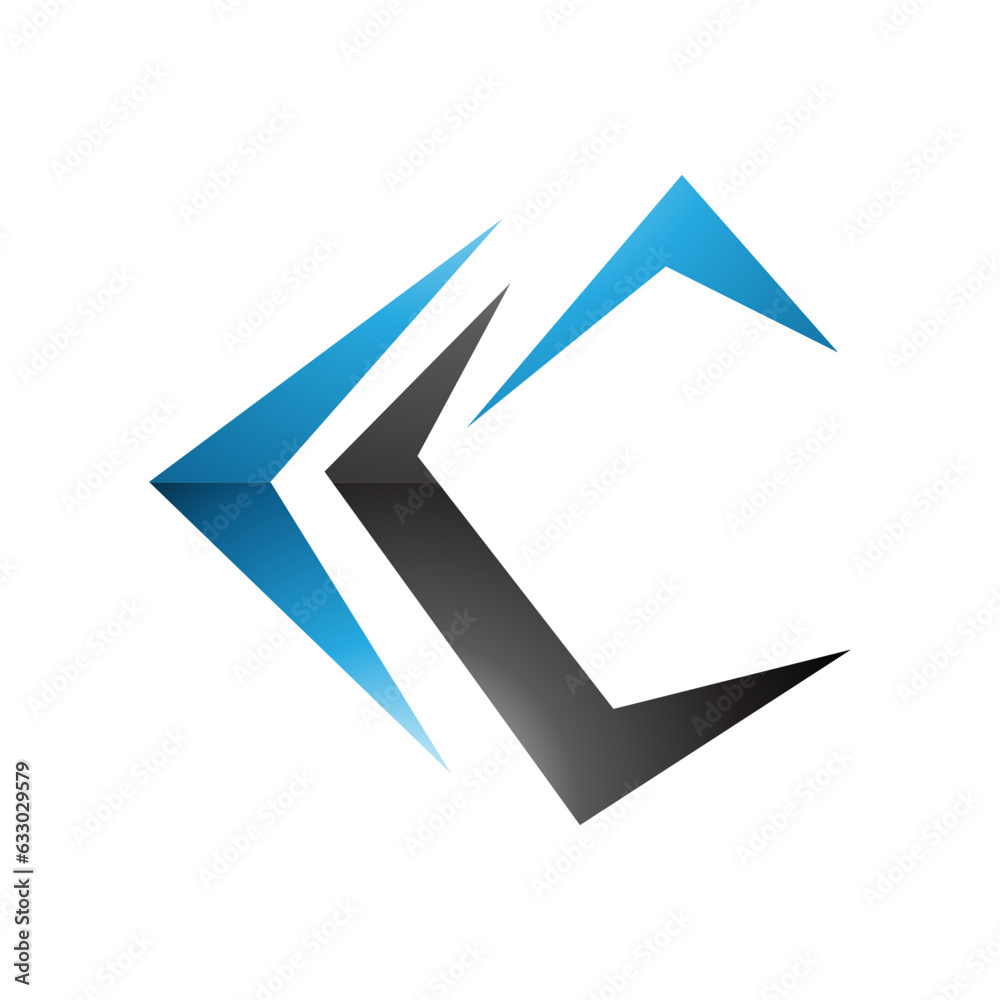 Black and Blue Glossy Letter C Icon with Pointy Tips Black and Blue Glossy Letter C Icon with Pointy Tips