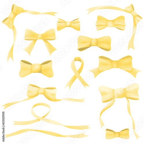 Yellow watercolor ribbon bow vector collection