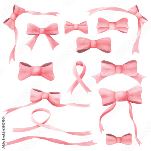 Red watercolor ribbon bow vector collection