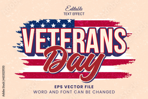 Veterans day editable vector text effect. America flag text effect