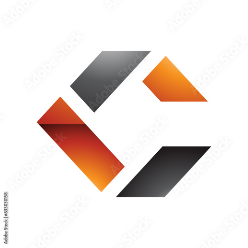 Black and Orange Glossy Square Letter C Icon Made of Rectangles