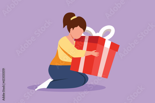 woman hugging red gift box on purple clip art preview