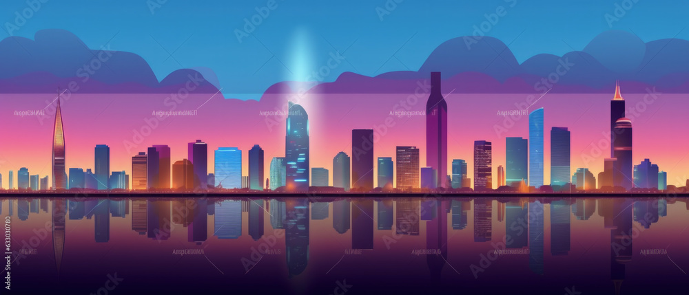 North Korea Landmarks Skyline Silhouette Style, Colorful, Cityscape, Travel and Tourist Attraction - Generative AI