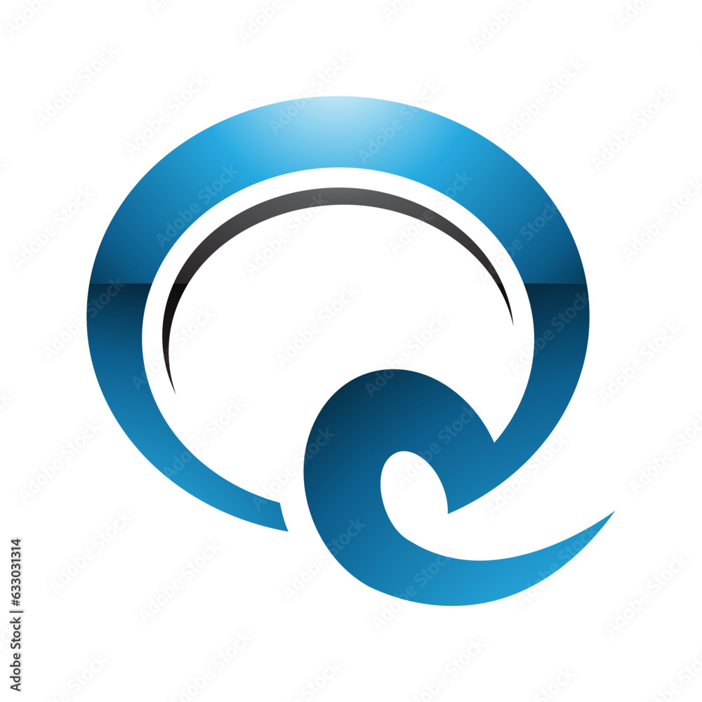 Blue and Black Glossy Hook Shaped Letter Q Icon Blue and Black Glossy Hook Shaped Letter Q Icon