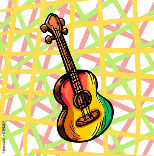 A guitar with a yellow and green background - cavaquinho, violao, viola