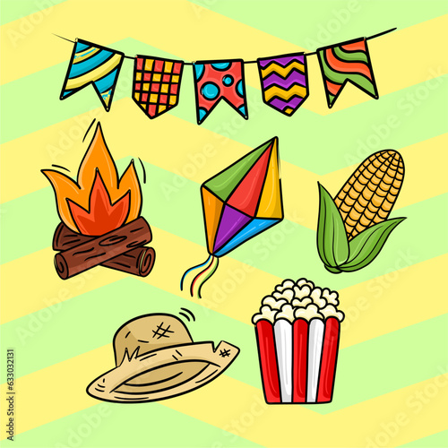 Drawing elements of Brazilian traditional mes junino Festa Junina, Festa de Sao Joao