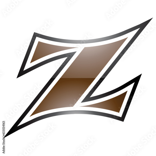 Brown and Black Glossy Arc Shaped Letter Z Icon
