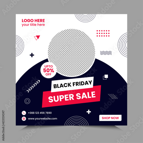 Black Friday Sale Social Media Post template banner for social media posts, mobile apps, banners design, web or internet ads. Black Friday theme.
