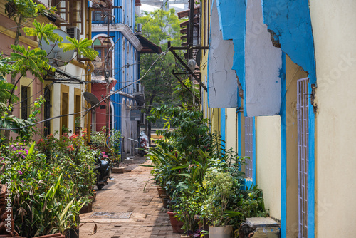 Colorful Homes on a side street in Goa photo