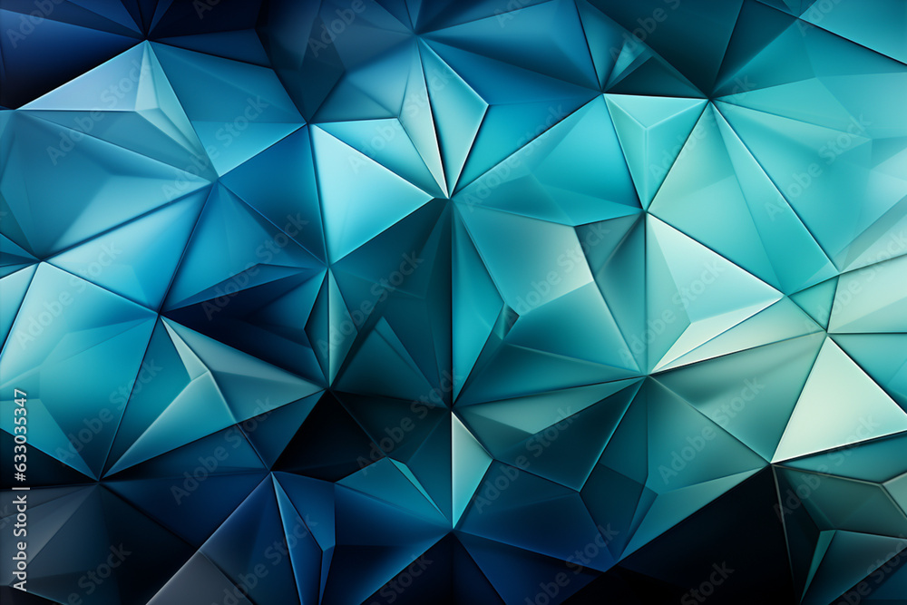 Fototapeta premium Blue, green, and cyan triangles merge with white, an abstract visual tapestry Generative AI