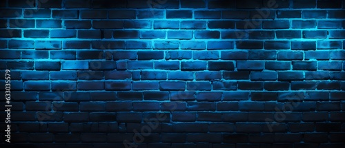 Canvas Print Un mur en brique noir avec des néons bleu