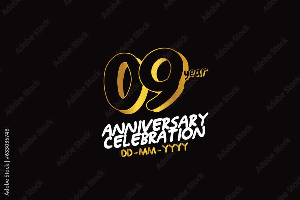 9th, 9 years, 9 year anniversary gold color on black background abstract style logotype. anniversary with gold color isolated on black background, vector design for celebration vector