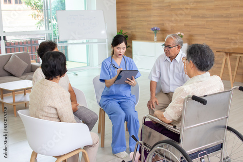 Nursing Home Care concept. Friendly nurse caregiver supporting an eldery.